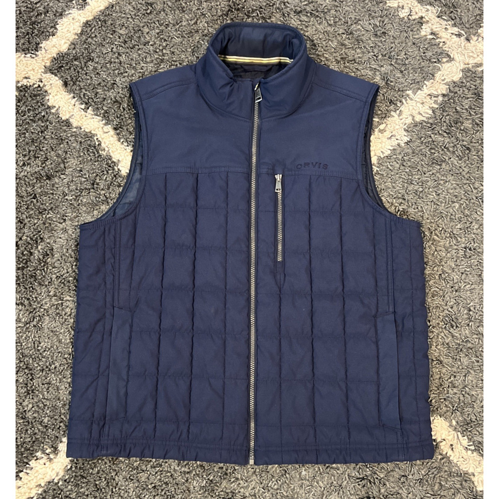 Orvis Quilted Vest Jacket Zip Up Front Navy Blue Men’s Size Large
